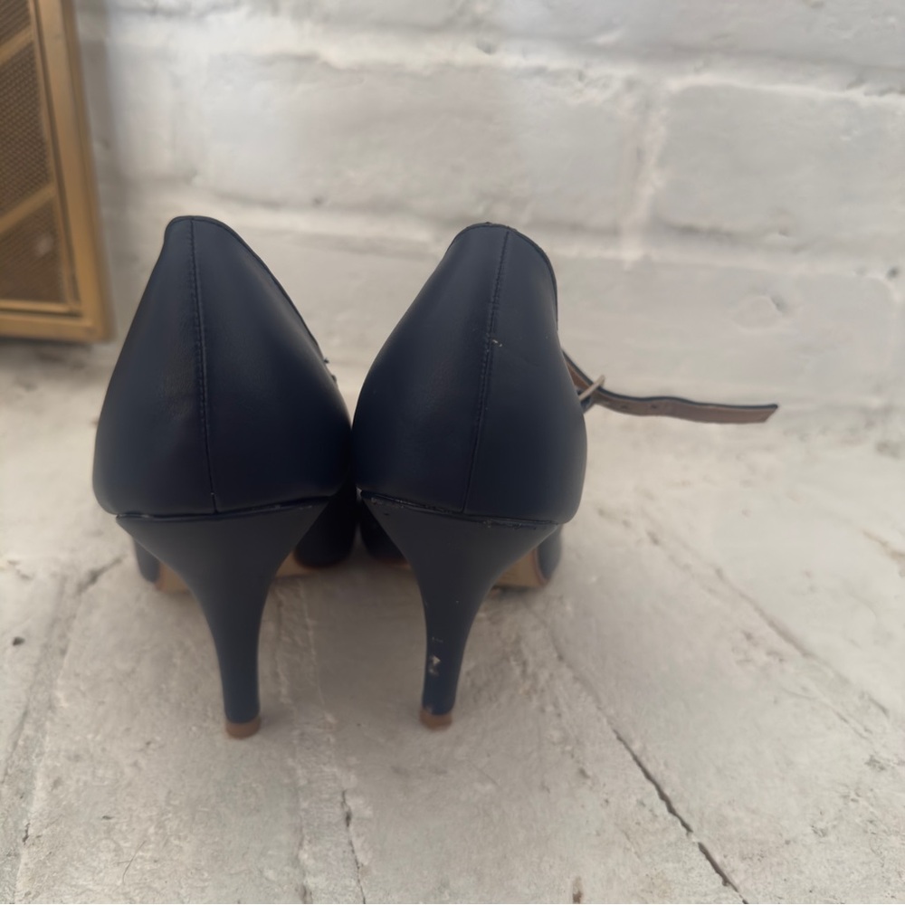 Navy Blue Mary Jane Heels Size 7.5 Strap Pumps Classic Career Shoes - Picture 5 of 9
